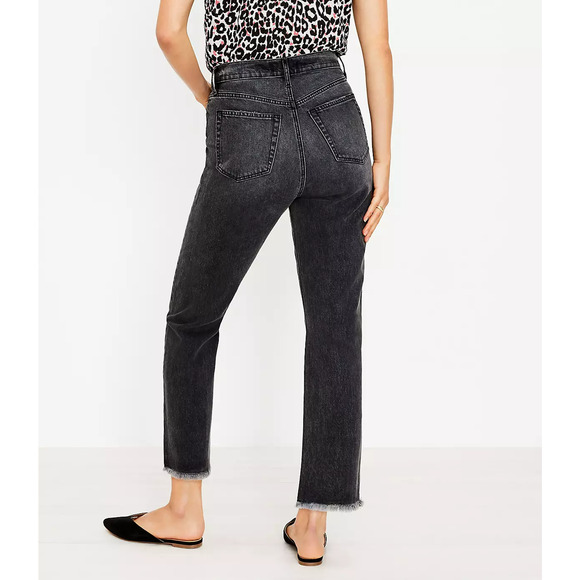 Loft Destructed High Rise Straight Crop Jeans in Washed Black Size 6 / 28 - Picture 16 of 16